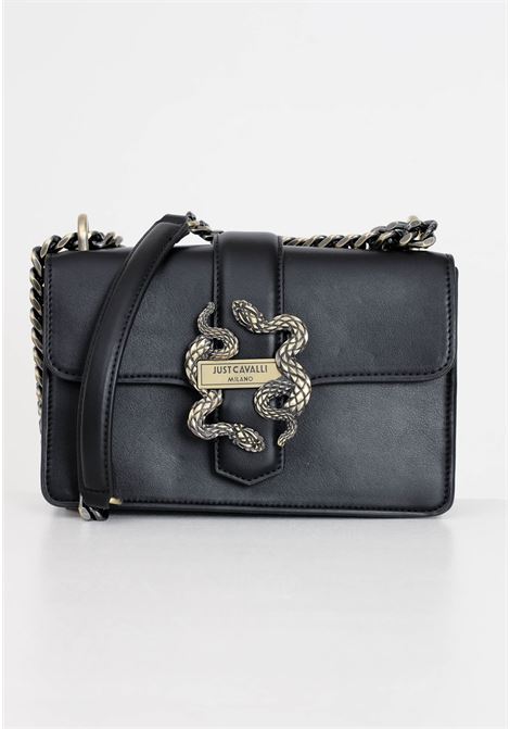 Black women's bag with antique golden metal snake detail JUST CAVALLI | 76RA4BAFZSA89899